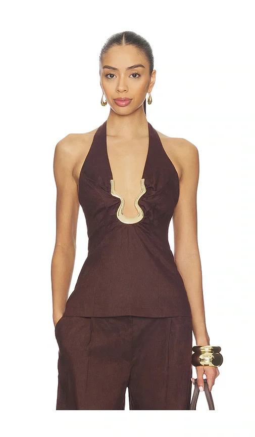 Cavarly Linen Halter Top