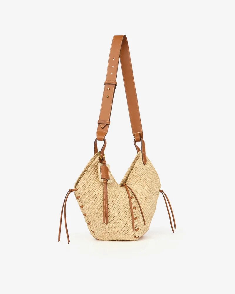 Raffia-Effect Cotton-Blend Basketweave Marine Mini Bag