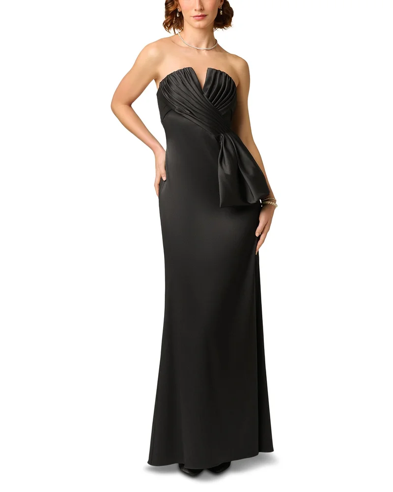 Stretch Mikado Pleated Bodice Gown
