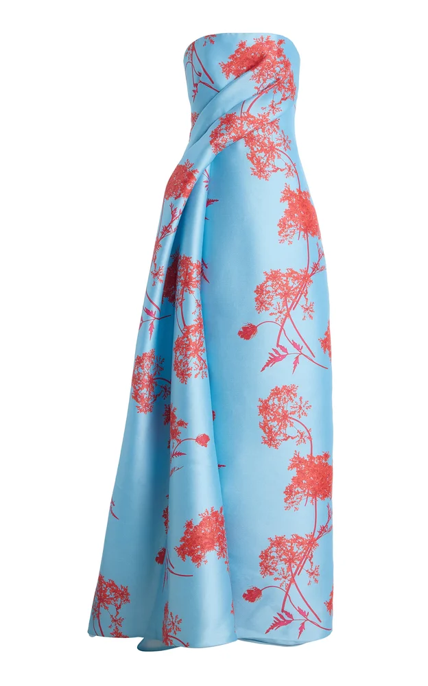 Silk-Blend Draped Column Midi Dress With Train