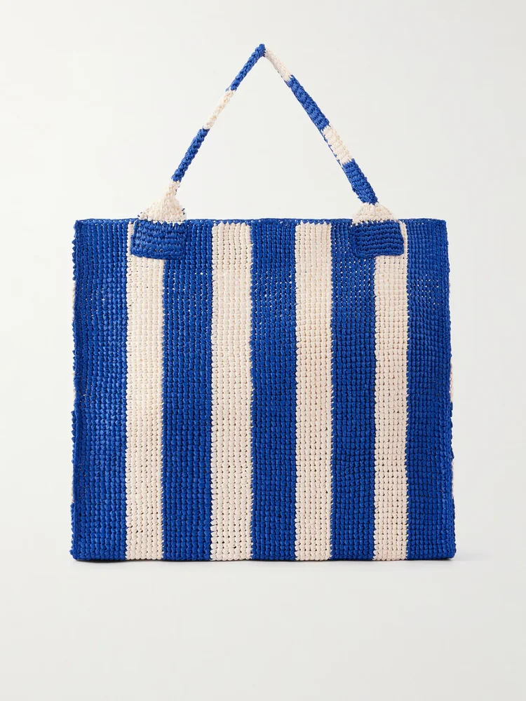Sol striped woven raffia tote