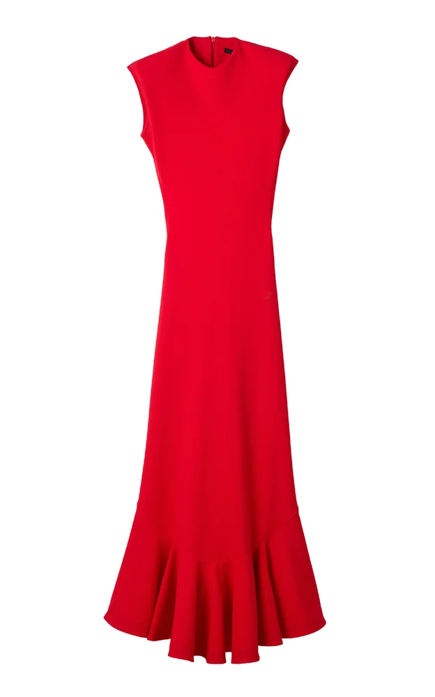 The Palmier Open-Back Ruffled Crepe Midi Dress