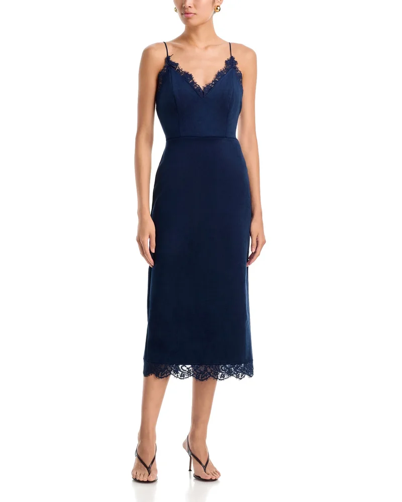 Faux Suede Lace Trim Slip Dress - Exclusive