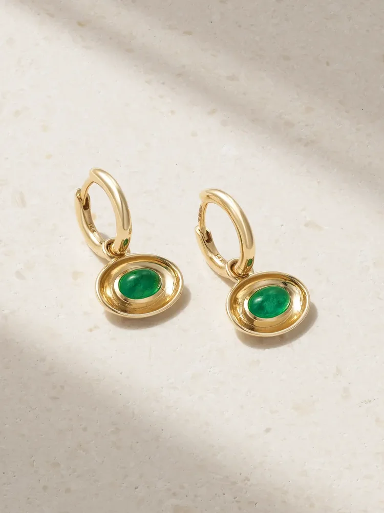 Aurelia 14-karat gold emerald hoop earrings