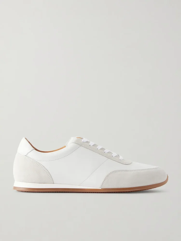 Suede-Trimmed Leather Sneakers