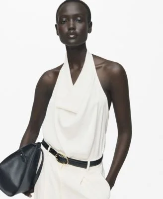 Women's Draped Neck Satin Blouse