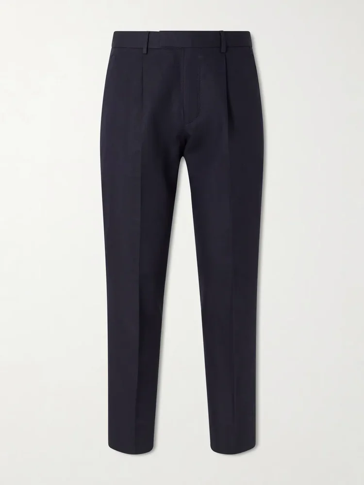 Straight-Leg Pleated Cotton and Linen-Blend Trousers