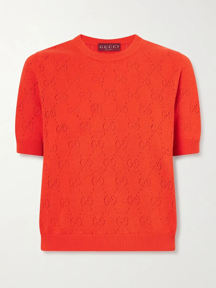 Perforated silk and cotton-blend sweater
