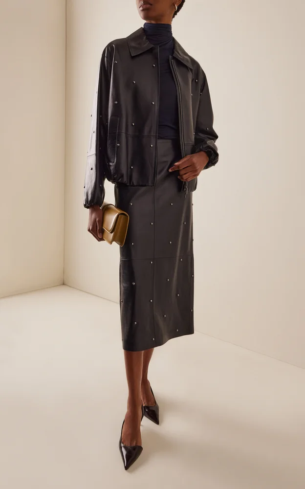 Studded Leather Column Skirt