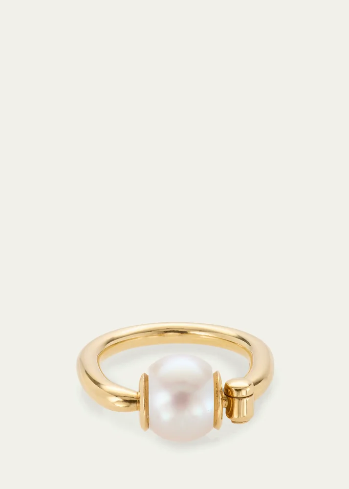 Pearl Trundle Lock Ring in 18K Yellow Gold