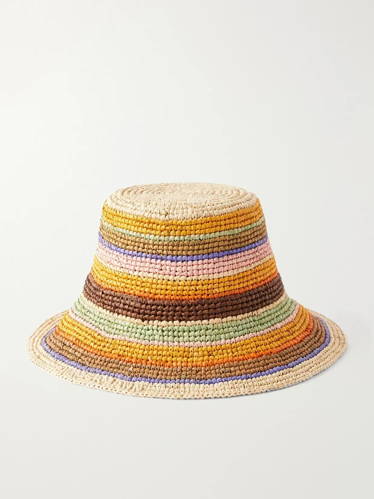 Striped raffia bucket hat