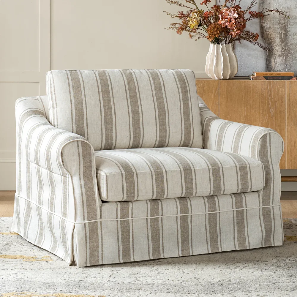 Estevan 50.75"W Farmhouse Slipcovered Oversized Chair and a Half Armchair