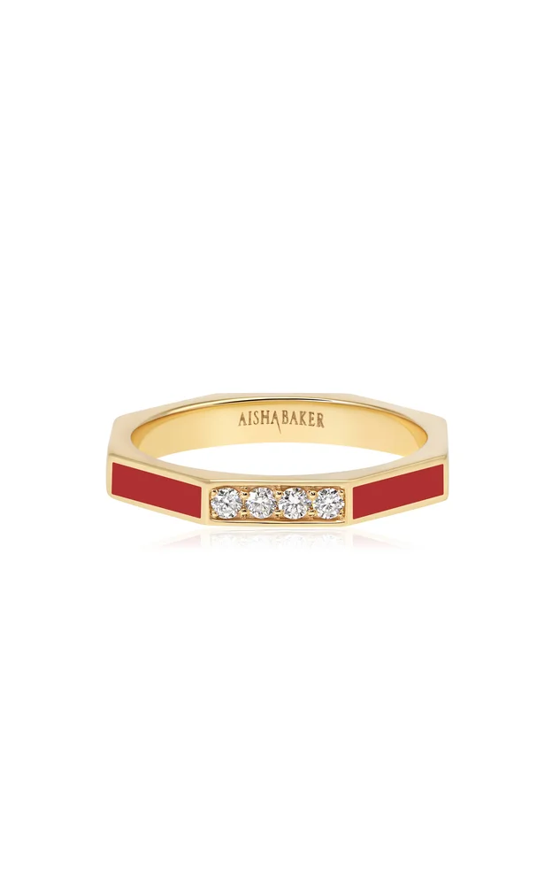 Fingers Crossed Red 18K Yellow Gold Diamond And Enamel Ring