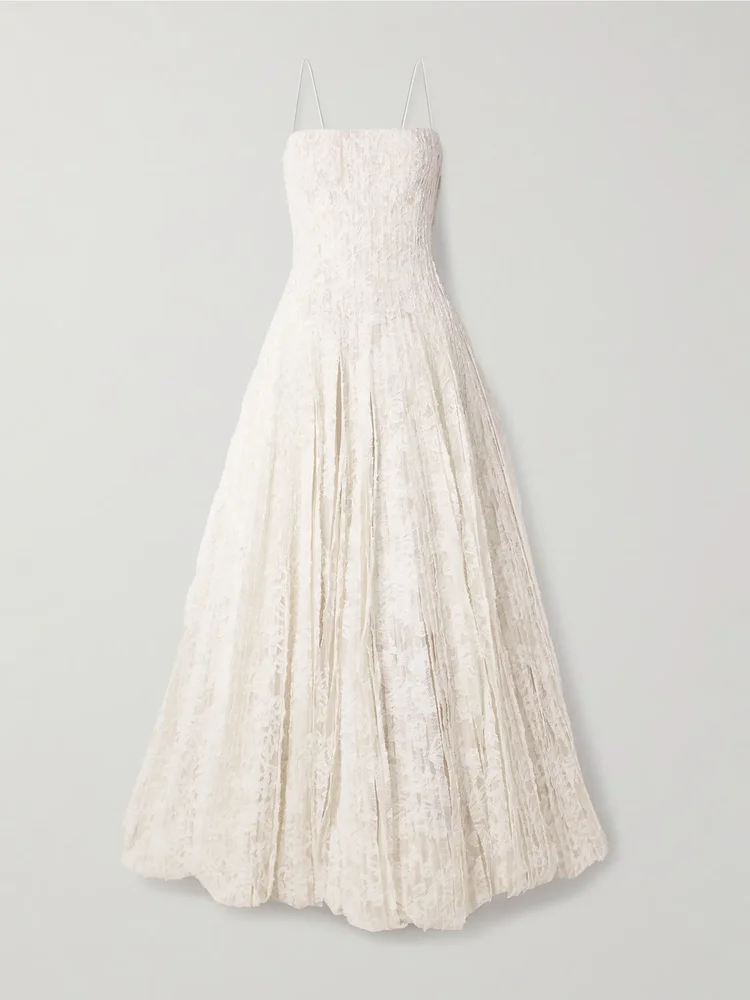Marlow pintucked cotton-blend corded lace gown