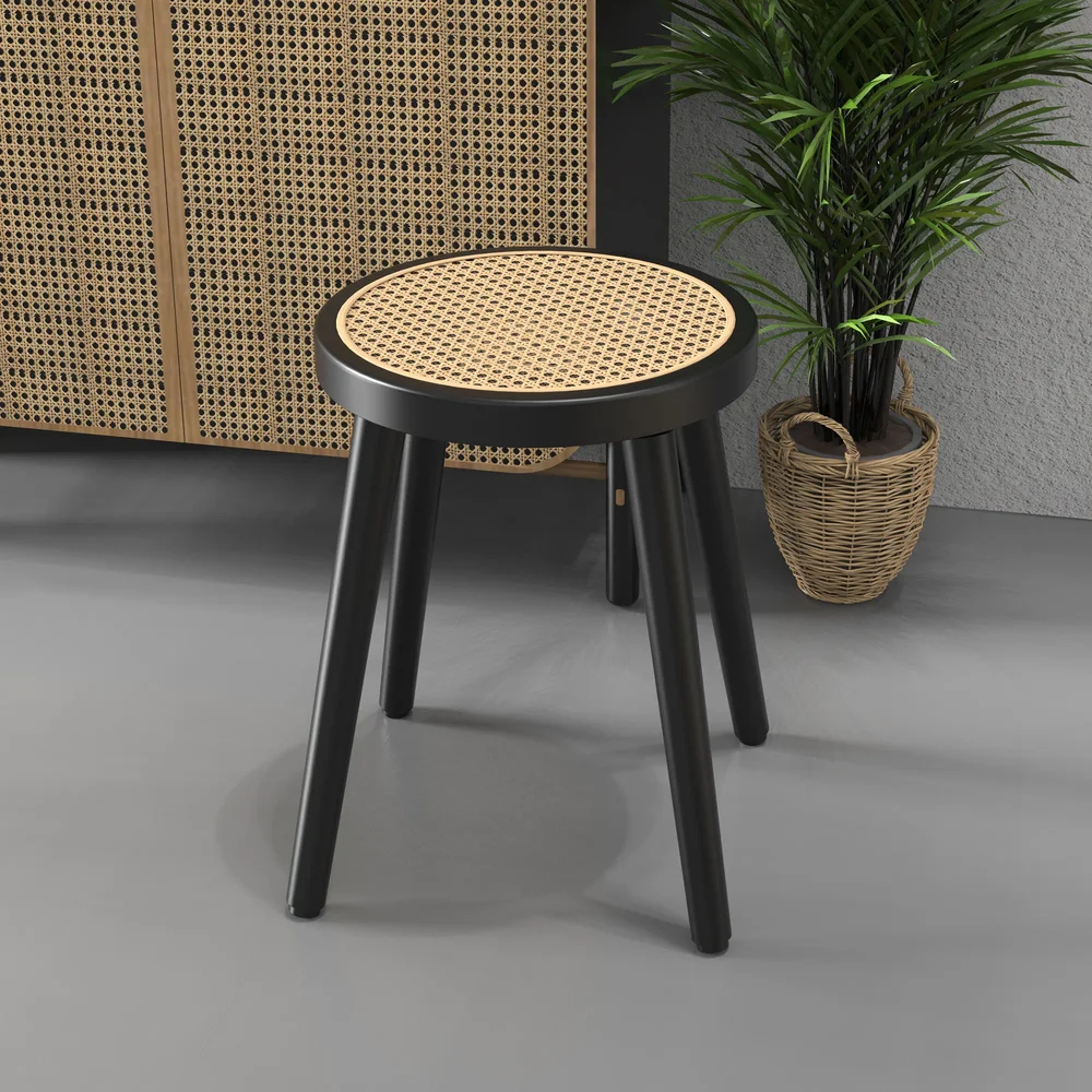 Ascano Natural Rattan Top Wood Stool