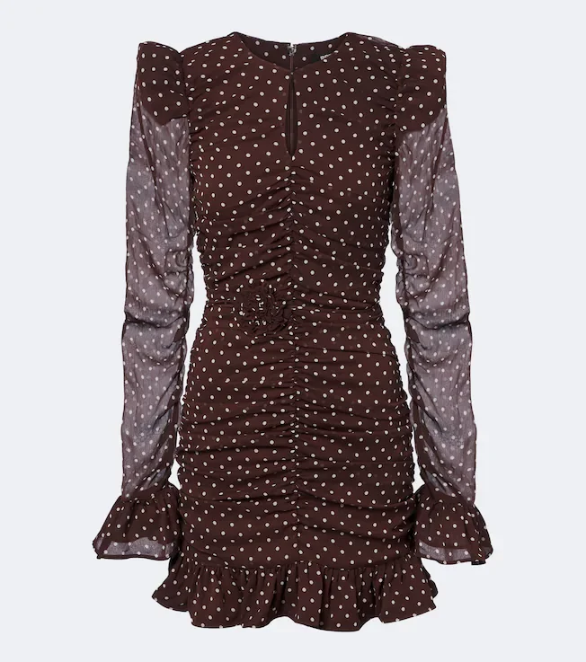 Ruched polka-dot minidress