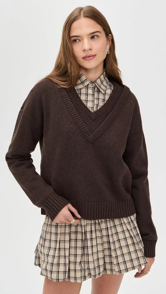 Double V Neck Oversized Pullover Sweater