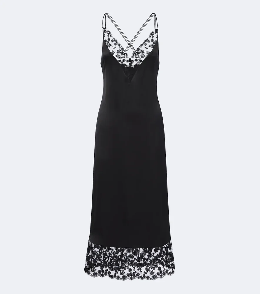 Lace-trimmed silk slip dress