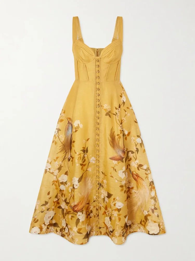 Momentum Corded floral-print linen and silk-blend woven midi dress