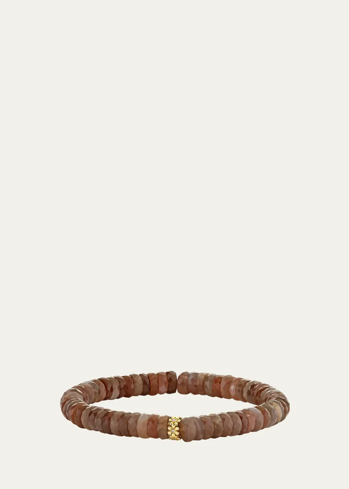 Beaded Moonstone Bracelet with Tiny Diamond Daisy Charm