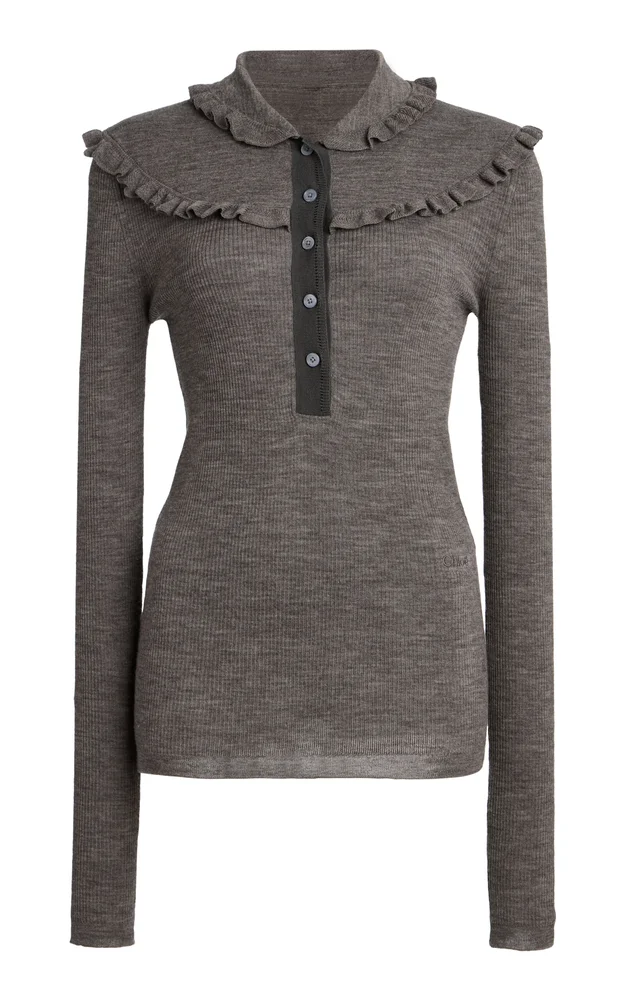 Fitted Superfine Wool Knit Henley Shirt