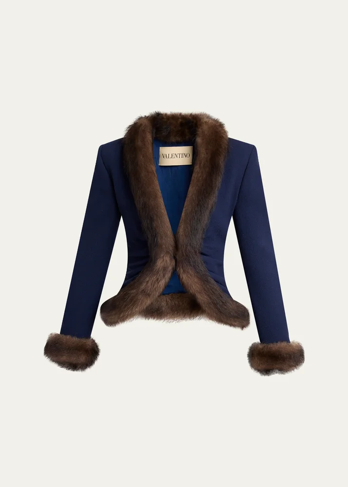 Wool Crepe Jacket with Shearling Trim
