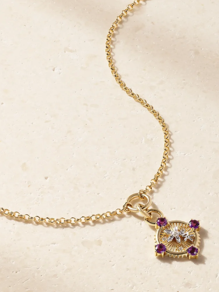 Resilience Blossoms 18-karat gold, amethyst and diamond pendant necklace