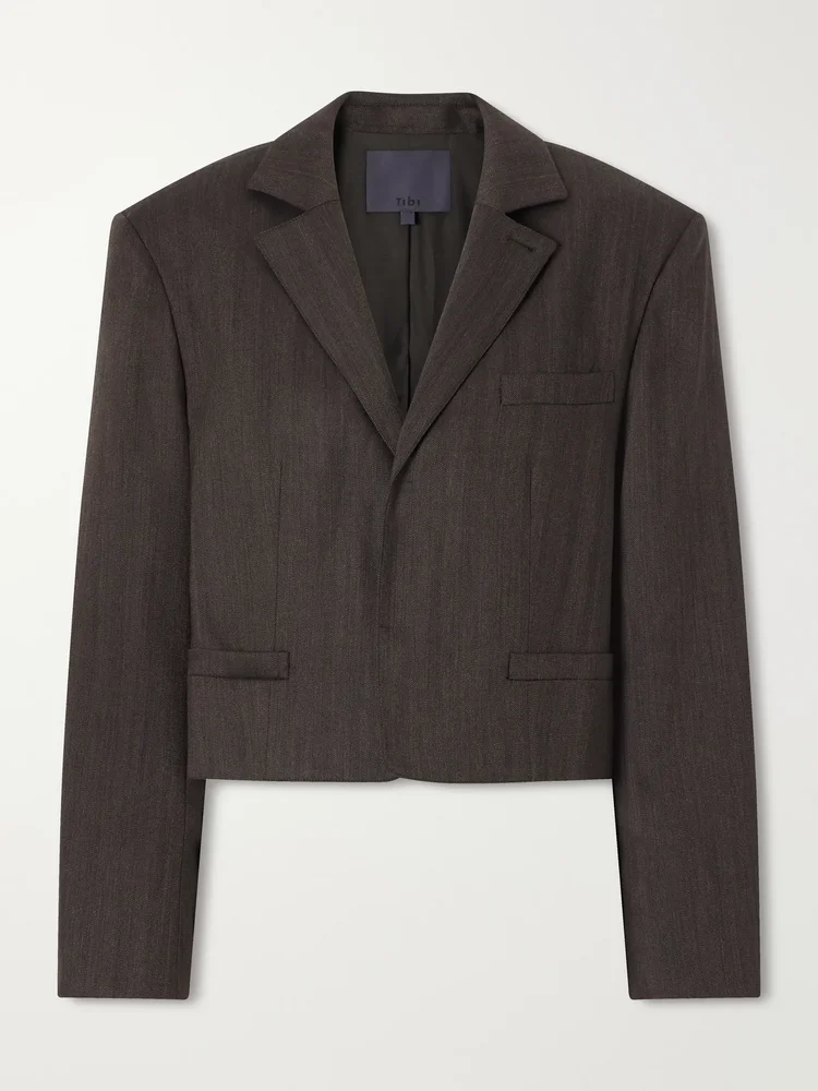 Wool-blend herringbone cropped blazer