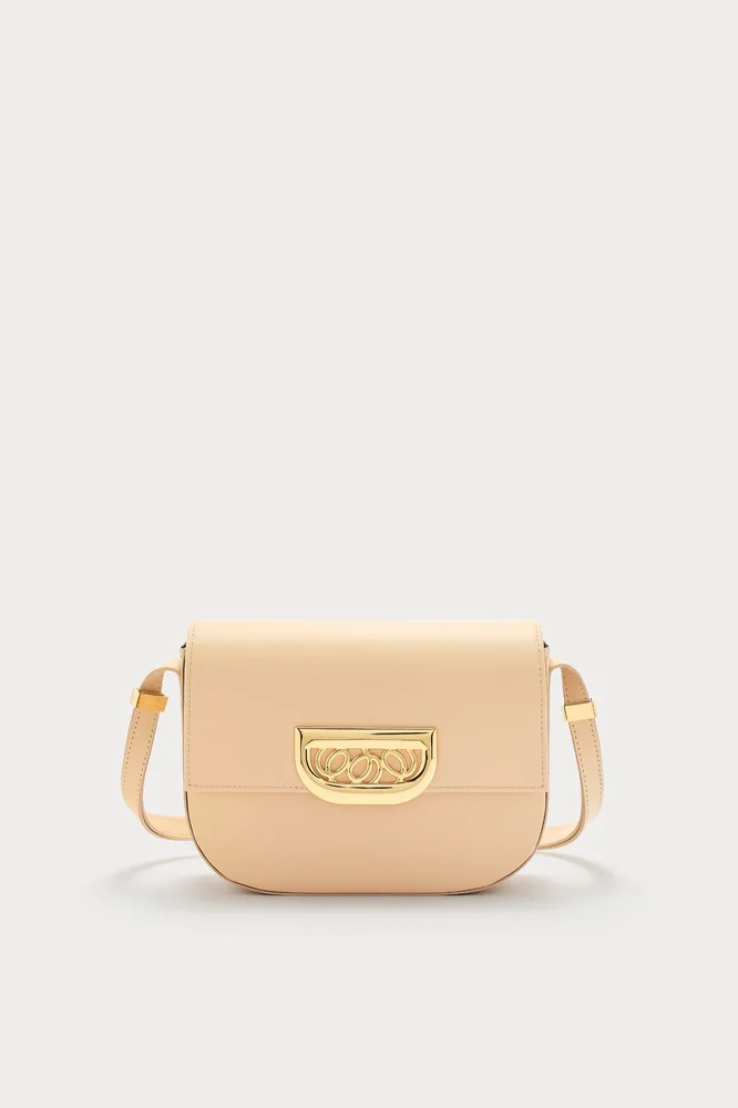 Beige leather crossbody bag with golden clasp