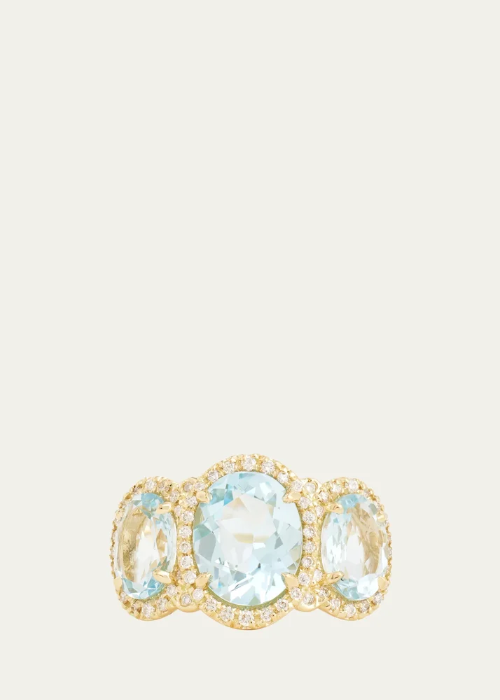 18K Yellow Gold Sky Blue Topaz and Aquamarine Oval Ring with Diamonds