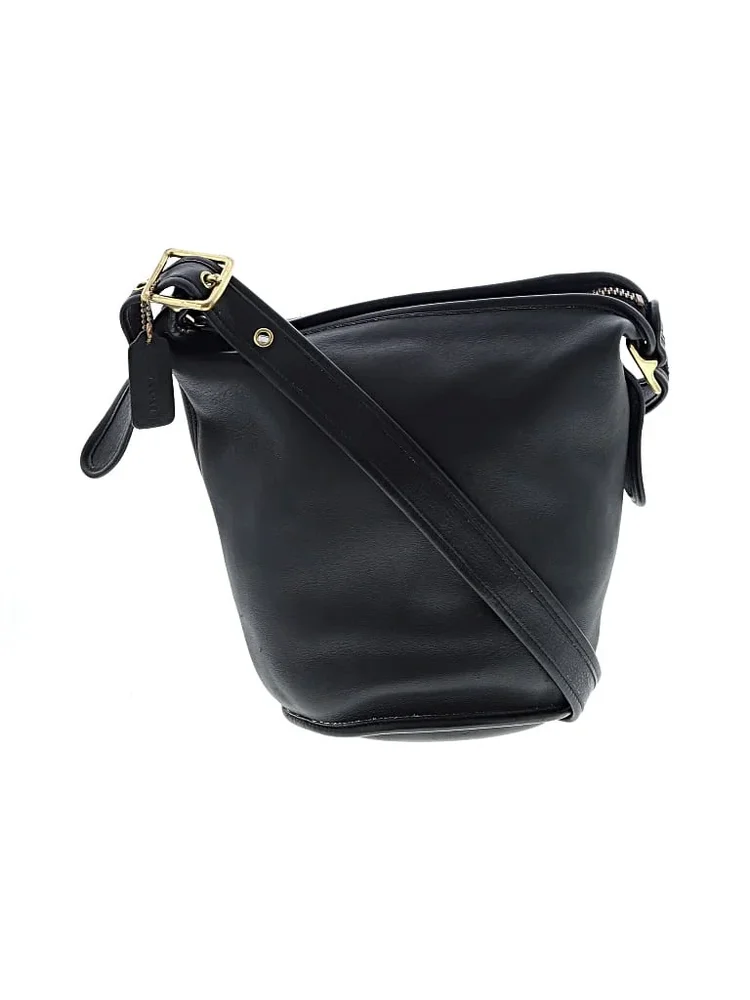 Pre-Owned Vintage Leather Bucket Crossbody Bag, Black