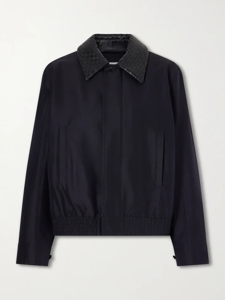 Intrecciato leather-trimmed canvas jacket