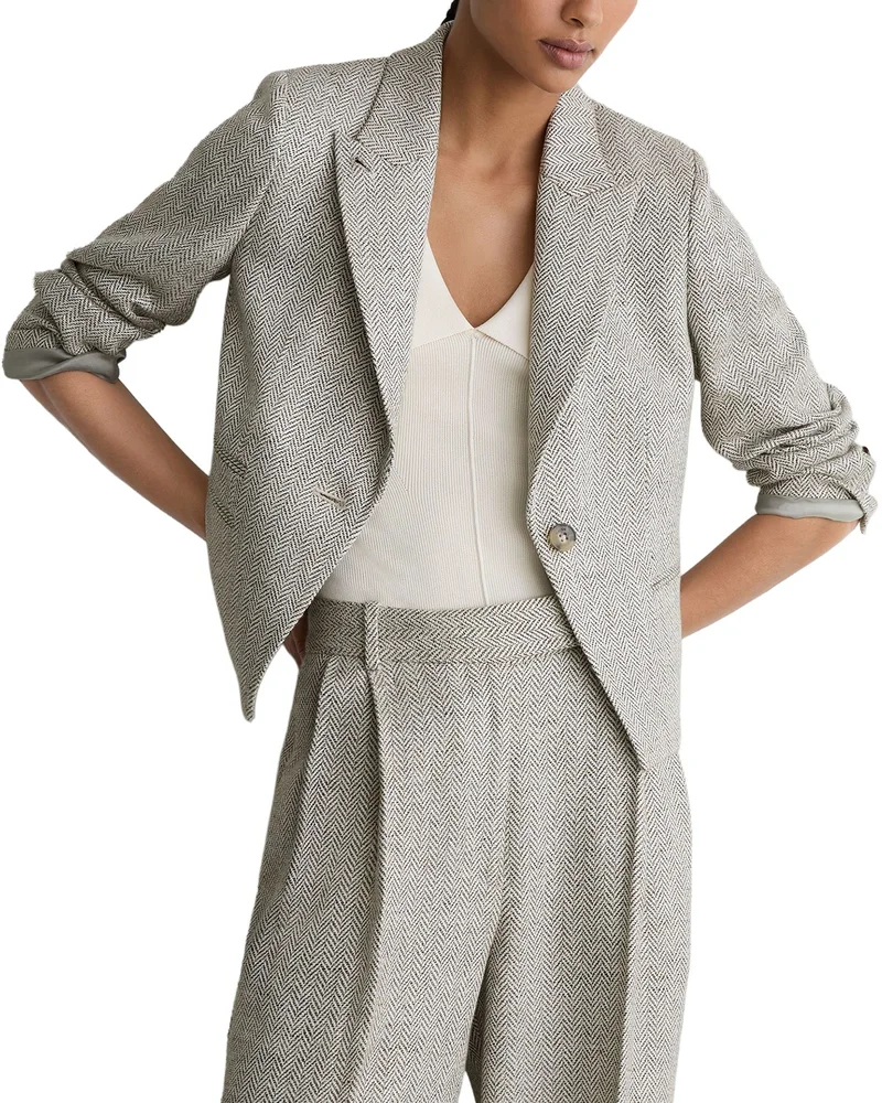 Petite Ezra Herringbone Cropped Blazer