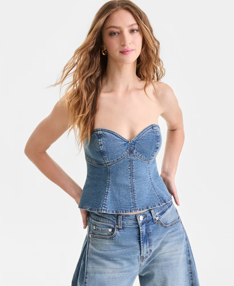Denim Strapless Peplum Corset Top
