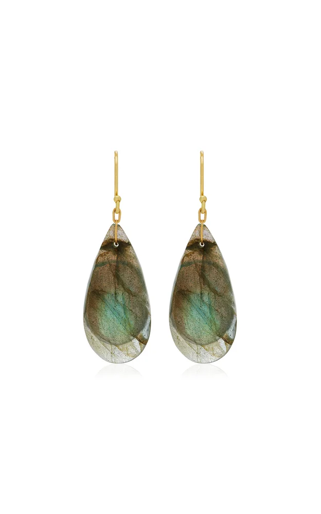 Droplet 18K Yellow Gold Labradorite Earrings