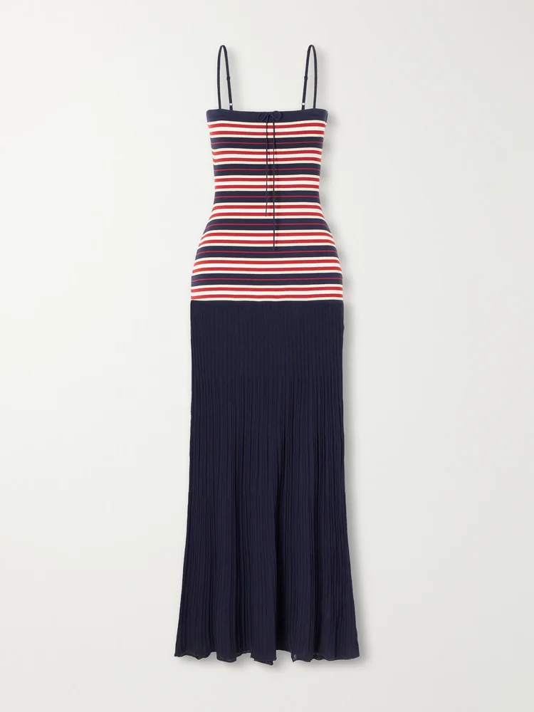 Doris bow-detailed striped cotton-blend maxi dress
