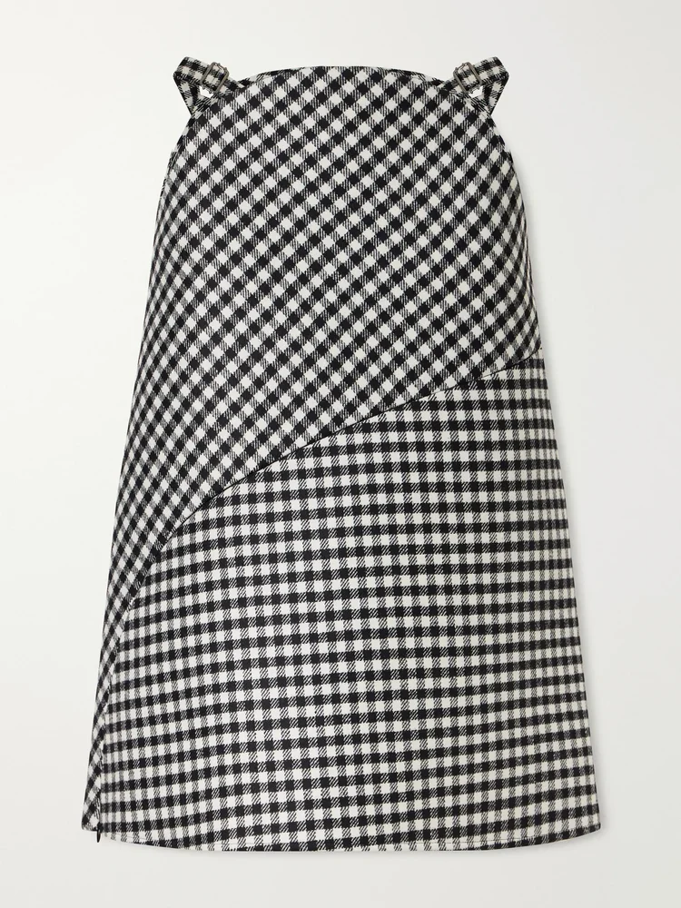 Checked wool-blend midi skirt