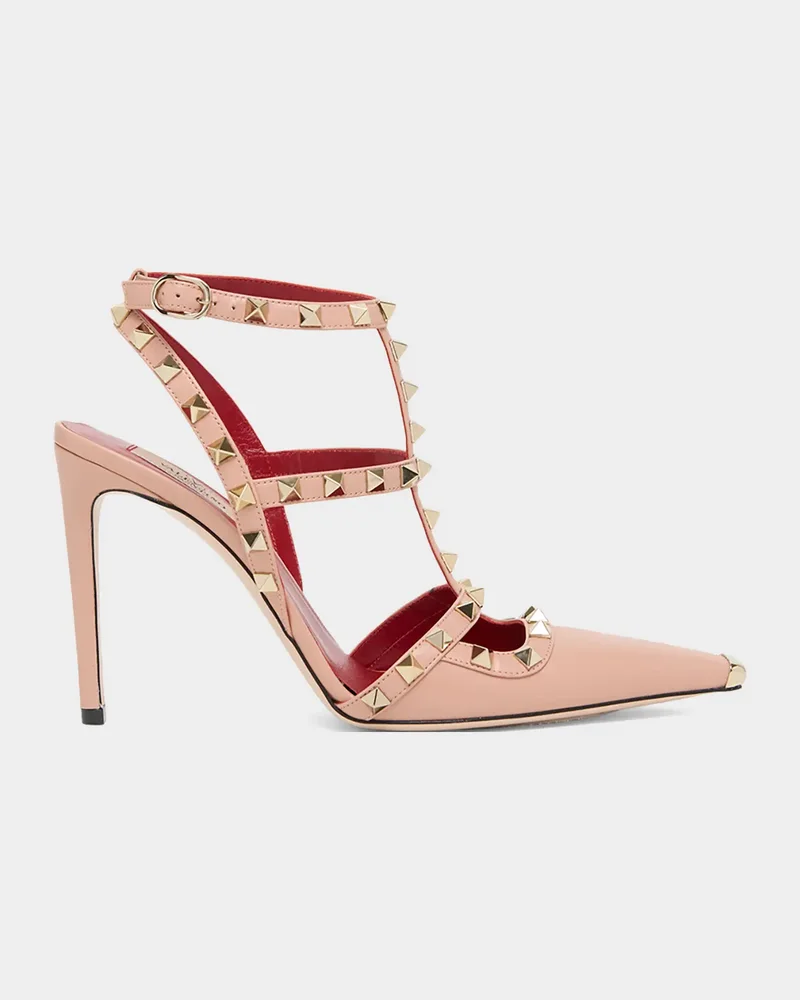 Rockstud 100mm Studded Leather Strappy Pumps