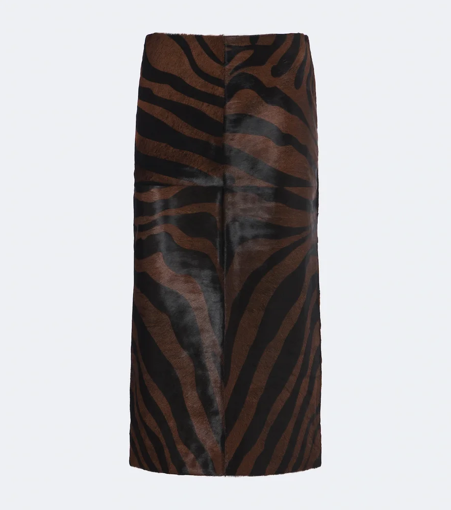 Tobiana zebra-print calf hair midi skirt