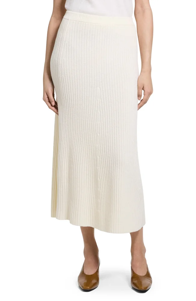 Felted Wool & Cashmere Rib Midi Skirt