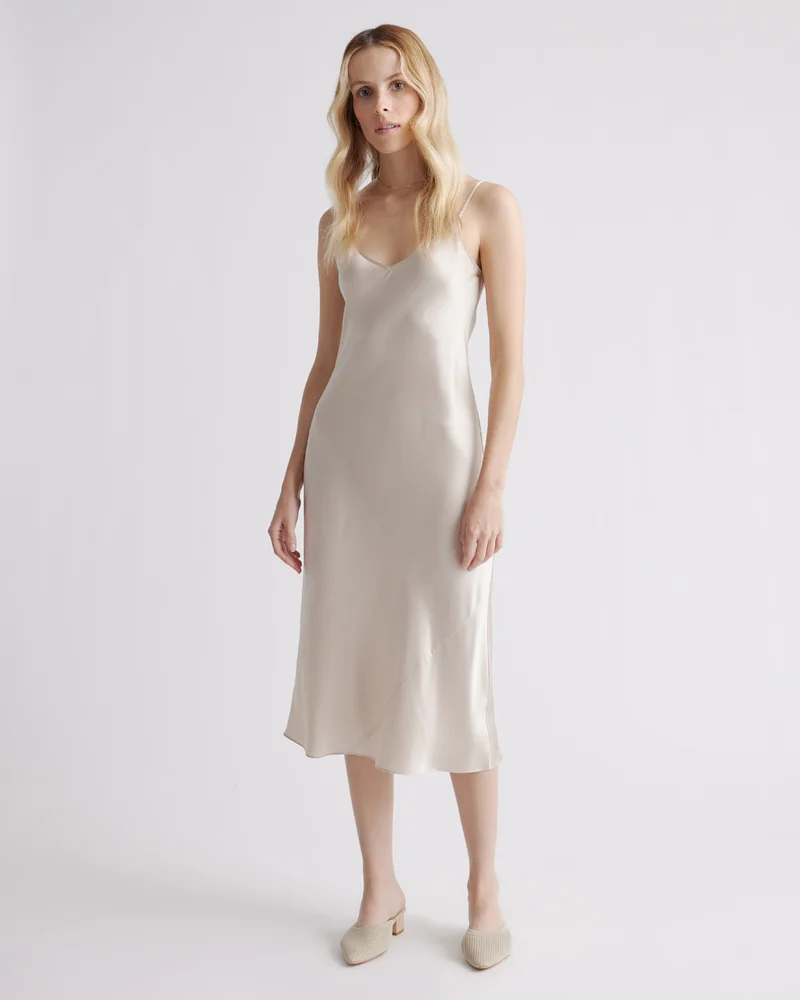100% Washable Silk Slip Dress in Champagne