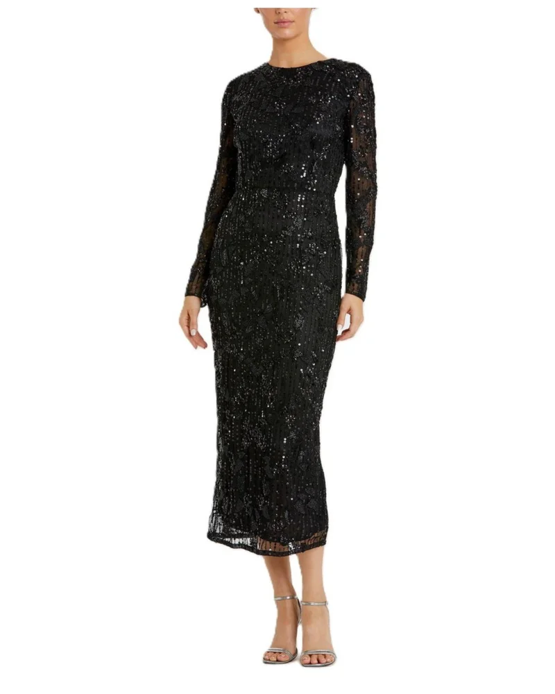 High Neck Long Sleeve Embellished Dress