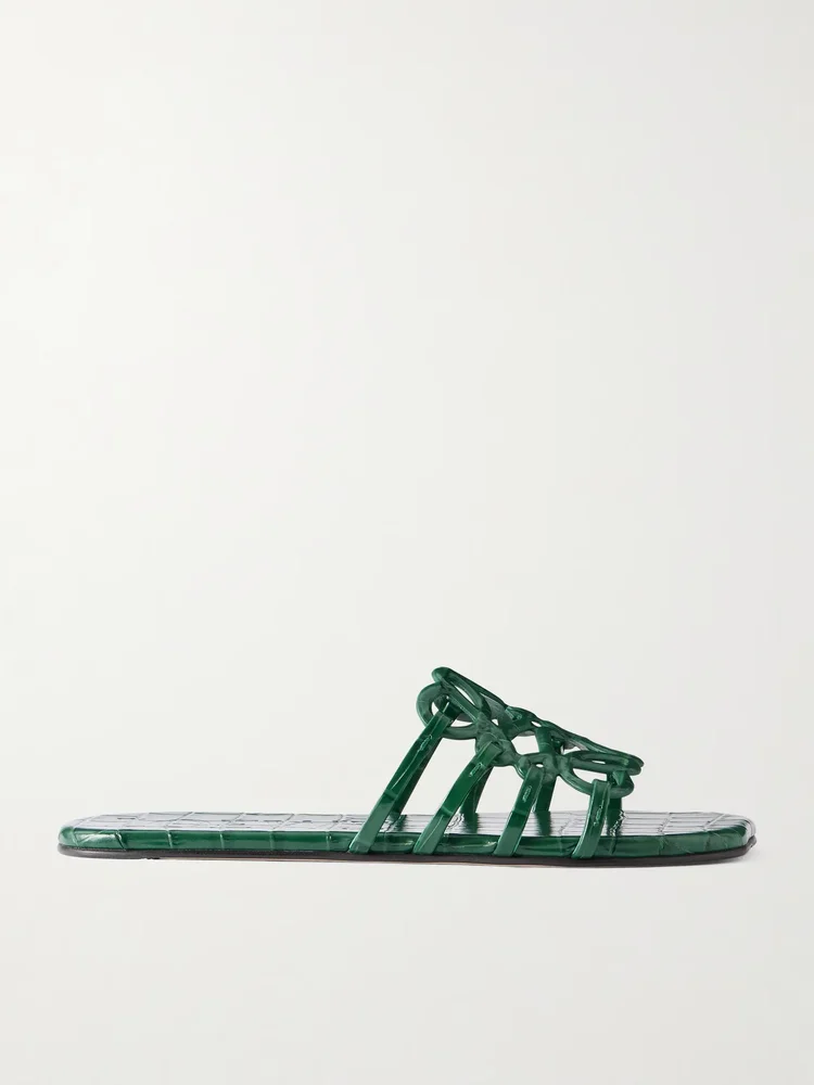 Petal Anagram croc-effect leather slides