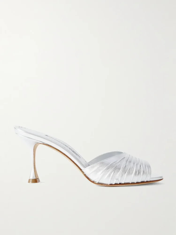 Pirua 70 crinkled metallic leather mules