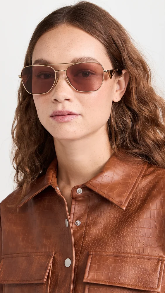 Triangle Logo Aviator Sunglasses (Gold Dark Violet)