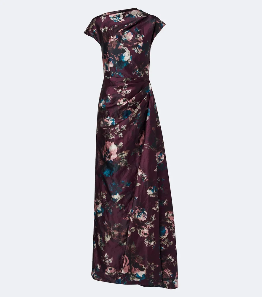 Draped floral satin gown