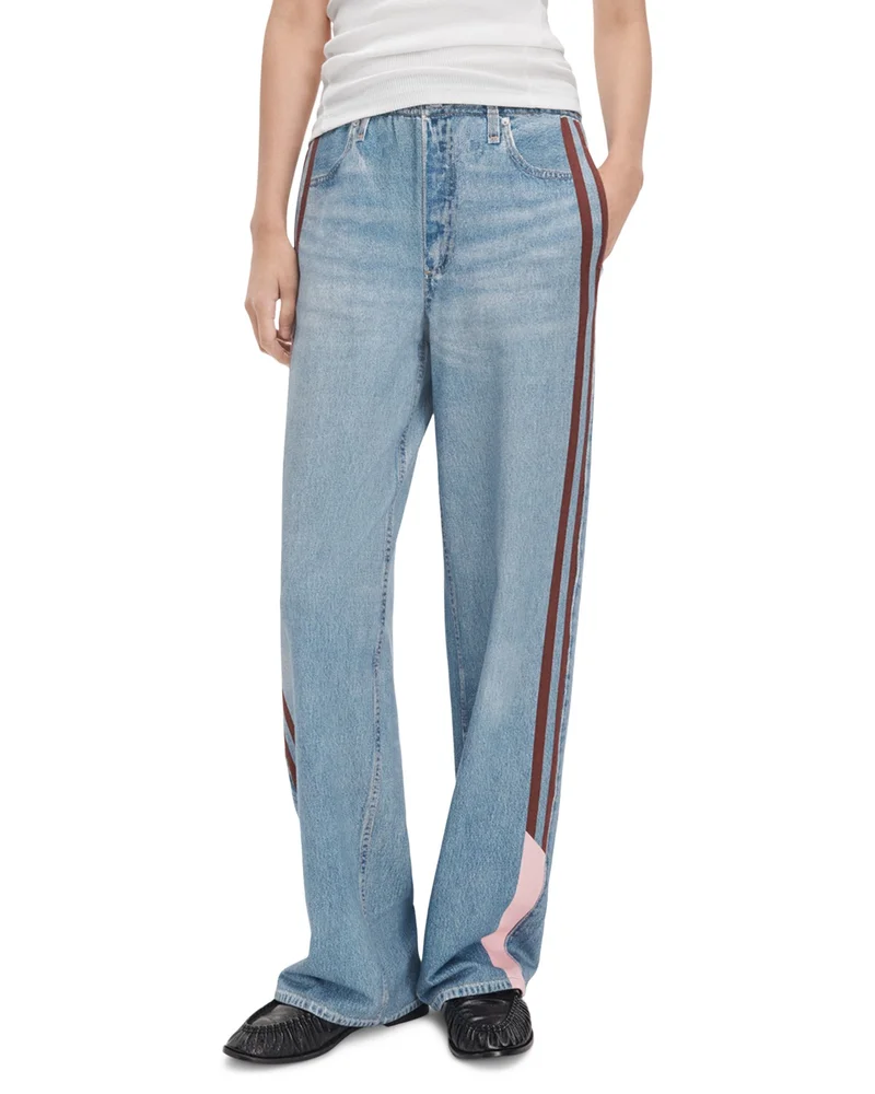 Miramar Cotton Pull On Side Stripe Jeans in Astor/Brown