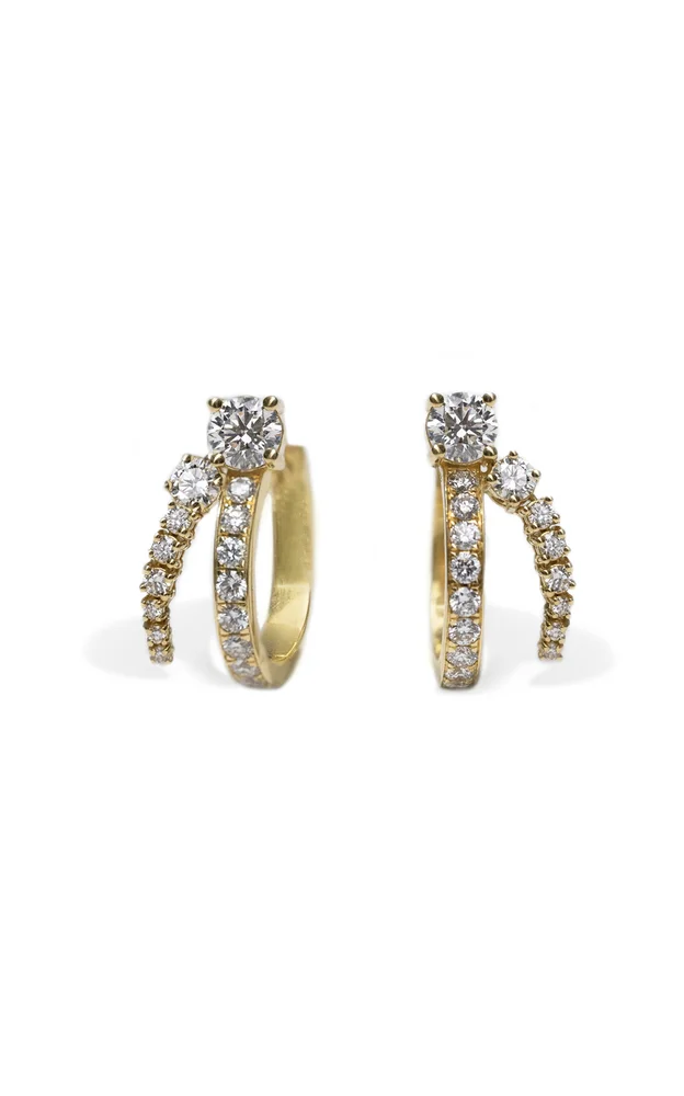 18K Yellow Gold Diamond Hoop Earrings