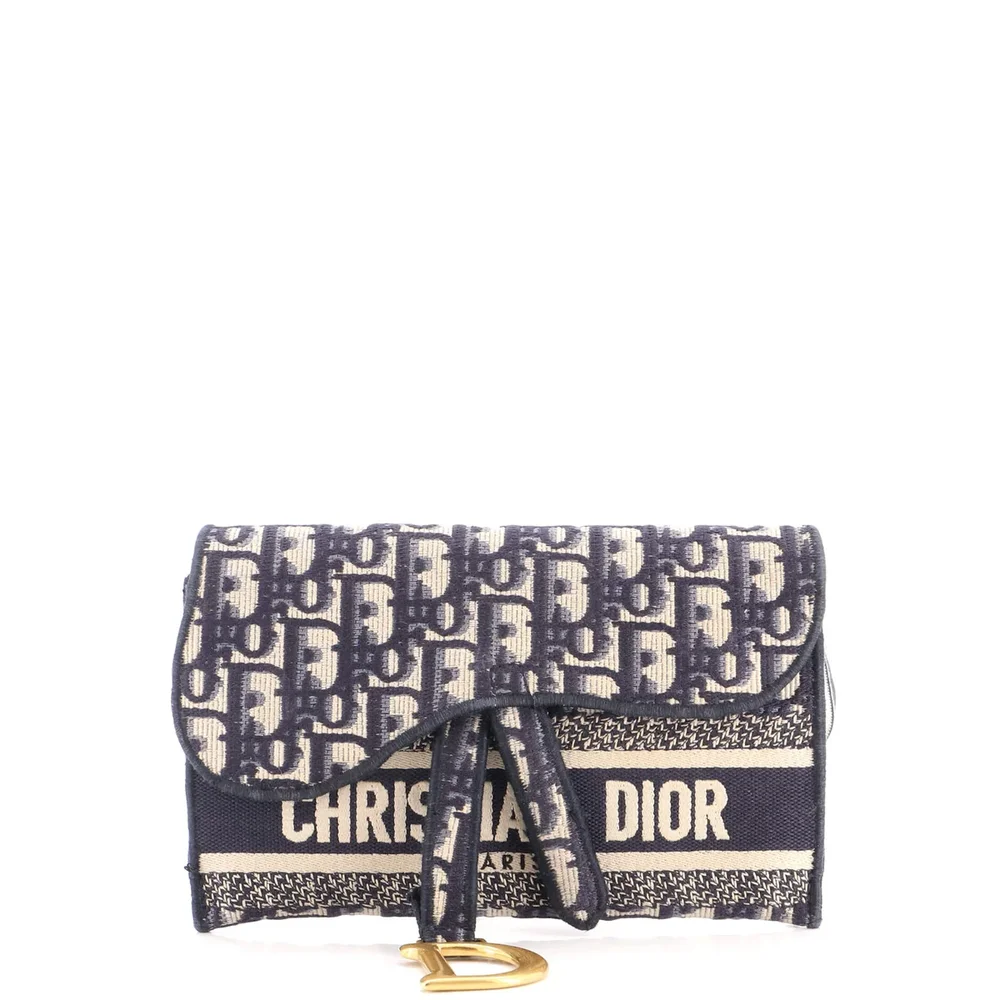 Dior Saddle Slim Belt Pouch Logo Embroidered Oblique Canvas, Blue