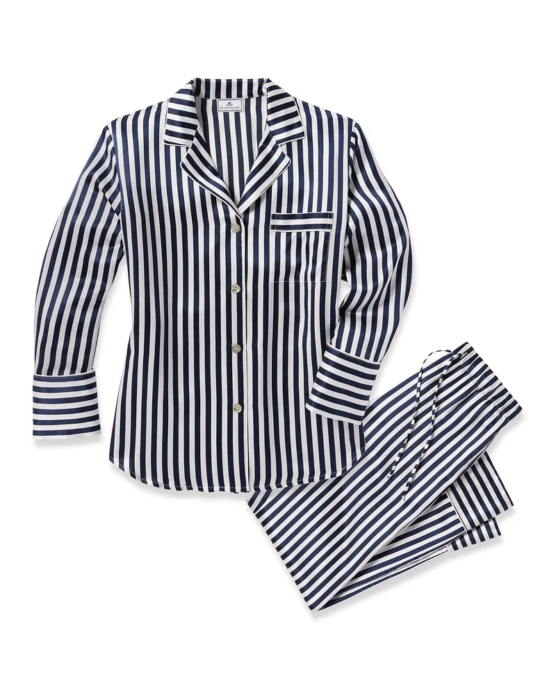 Silk Pajama Set in Navy Bengal Stripe